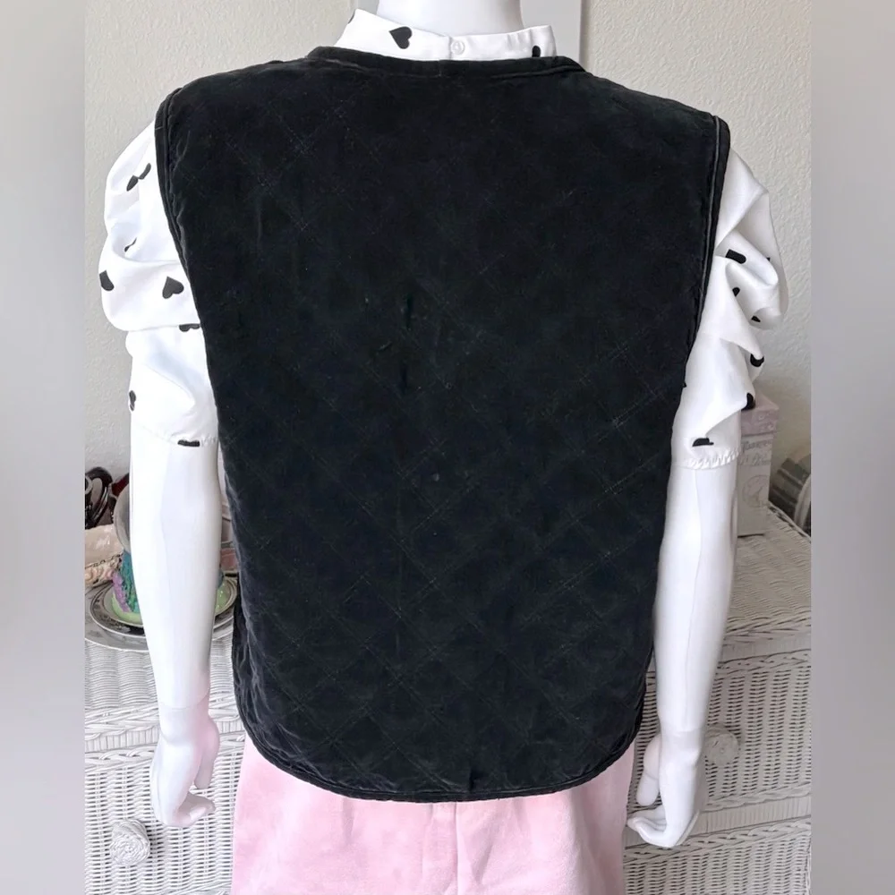 Vintage Gloria Vanderbilt Vest Diamond Quilted Velvet Cotton in Black Size L